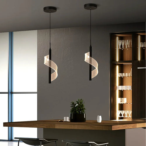 Modern luxury spiral pendant with acrylic shade - vue 5 sur 10