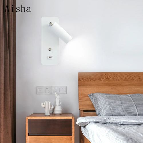 applique murale led moderne artistique avec interrupteur et usb - vue 3 sur 9