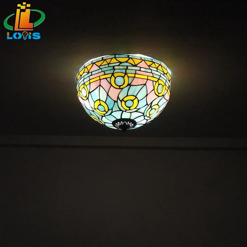 Tiffany Mediterranean art stained glass ceiling light warm and inviting