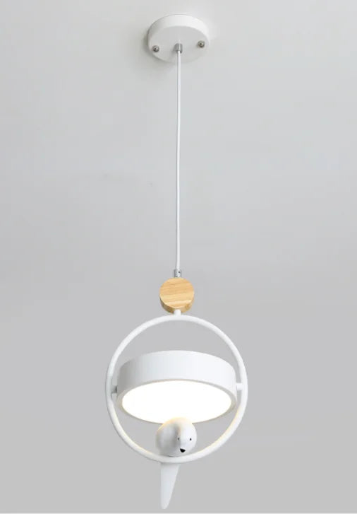 Modern wooden LED pendant light with Nordic bird design - vue 7 sur 8