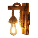 Vintage industrial LED wooden and rope wall light
