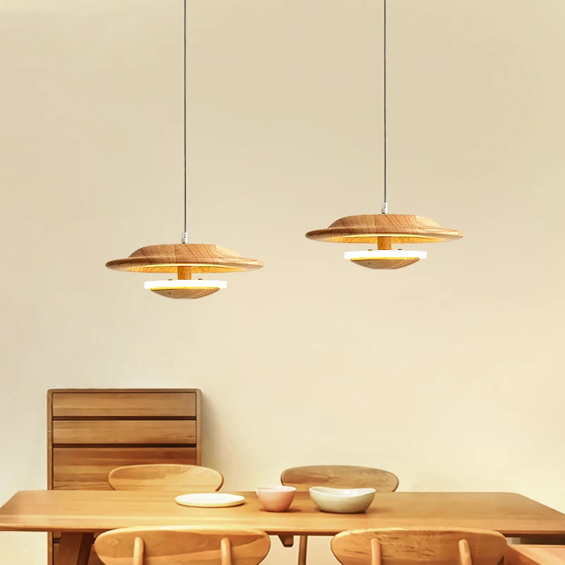 Nordic solid wood LED pendant light for restaurant or bar