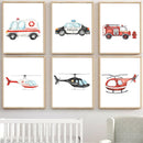 Children's fire engine, ambulance and airplane wall art