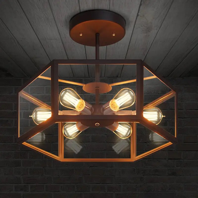 Hexagonal glass retro style ceiling light for cafe, bar and restaurant