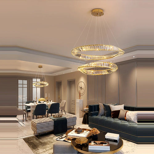 Dimmable gold and silver crystal LED chandelier - vue 5 sur 13
