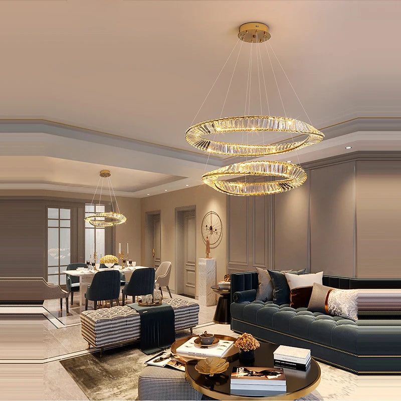 Dimmable gold and silver crystal LED chandelier - vue 4 sur 13