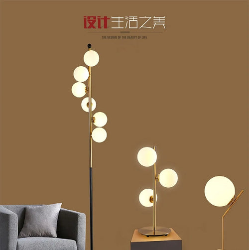 (May 16) Modern LED gold bar floor lamp with glass globes Inti