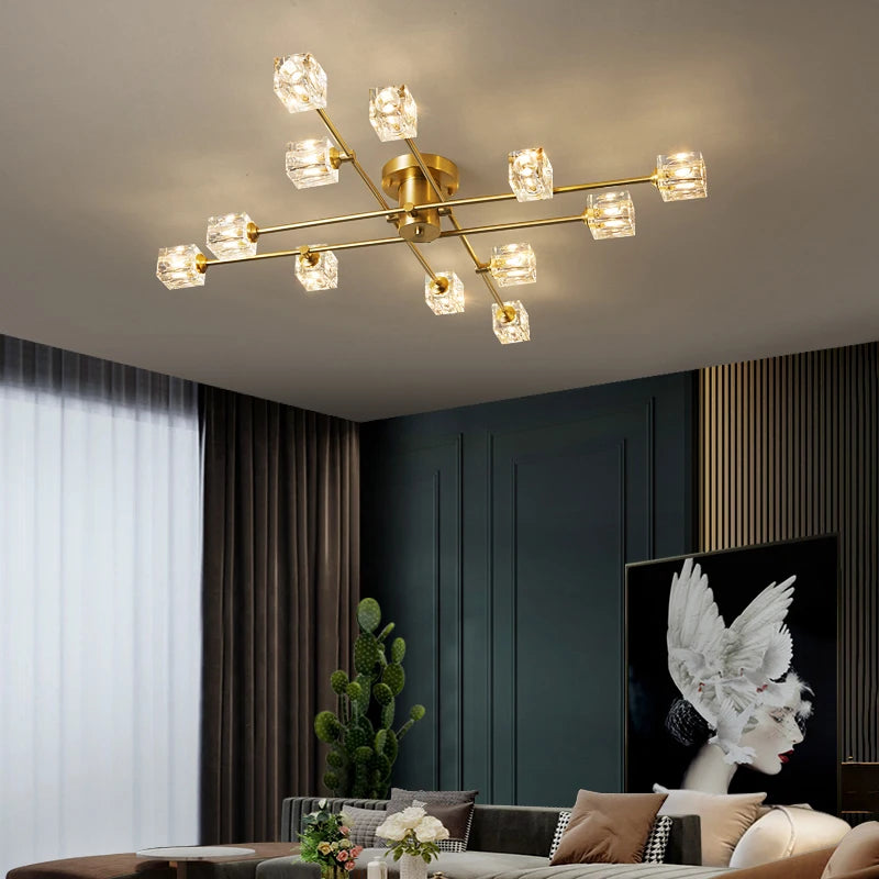 Modern copper ceiling light with elegant Nordic crystal