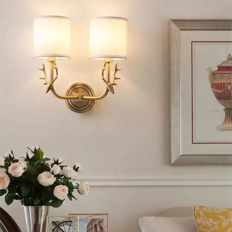 Brass deer head wall light nordic american decor - vue 4 sur 8