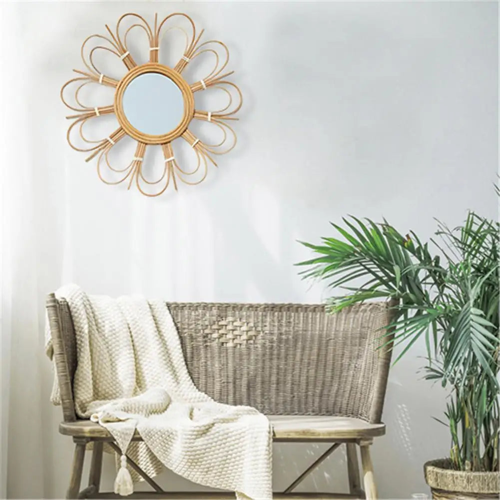 retro wicker wall mirror for home decor - vue 7 sur 7