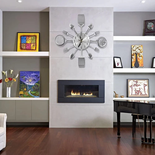 Large Kitchen Wall Clocks with Spoons and Forks,Great Home Decor and Nice Gifts,Wall Clock Creativ Tableware Wall Clock - vue 3 sur 7