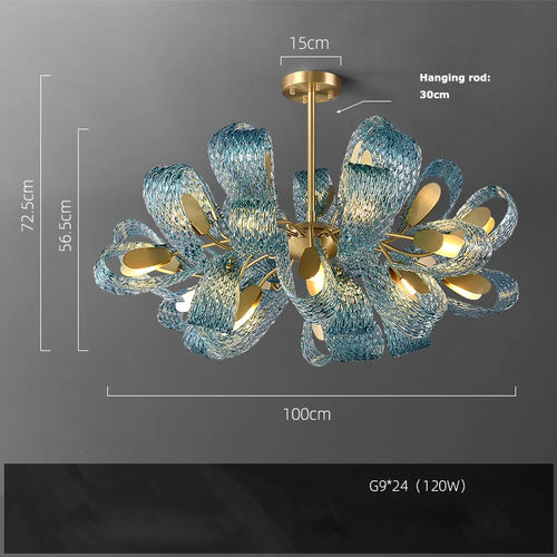 Art deco copper and blue chandelier for elegant interiors - vue 11 sur 21