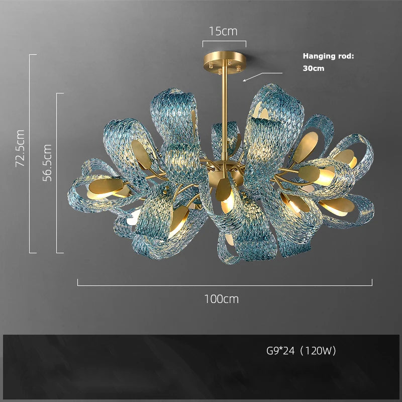 Art deco copper and blue chandelier for elegant interiors - vue 10 sur 21
