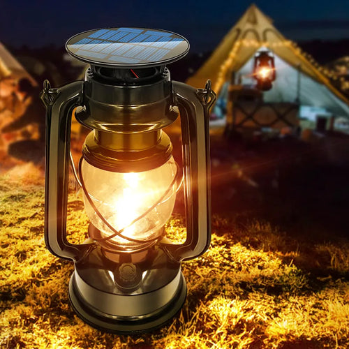 Outdoor hanging antique metal solar lantern with USB charging - vue 2 sur 7