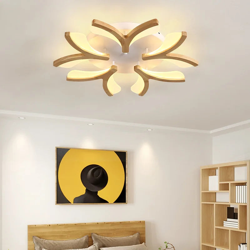 Nordic solid wood modern LED ceiling light - vue 4 sur 10