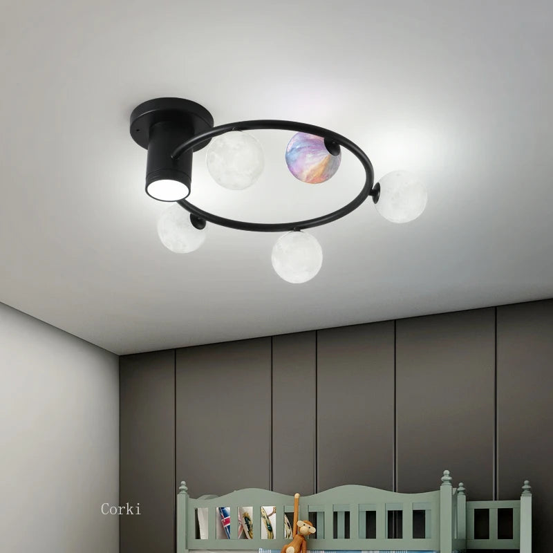 designer ceiling light in black and gold metal with white ball for modern interiors - vue 6 sur 18