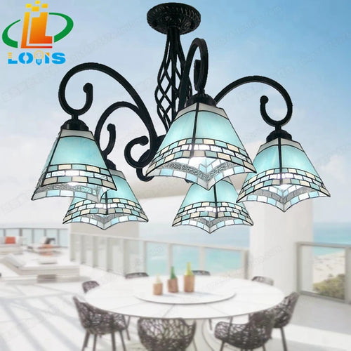 Iron ceiling light with trendy Tiffany glass rose flowers - vue 11 sur 10