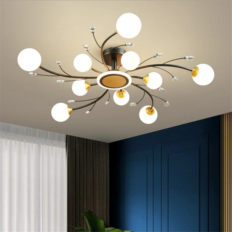 Modern vintage-style crystal glass ceiling light with LED lighting