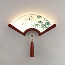 Decorative retro Asian design LED wooden fan wall light