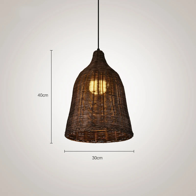 Rattan and bamboo pendant light for interior decor with Asian rustic style - vue 11 sur 16