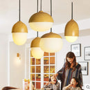 Modern round LED chandelier in wood and wrought iron