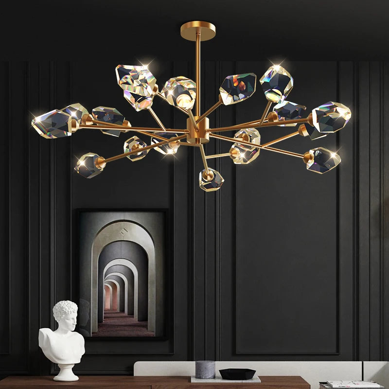 Crystal and copper art deco modern design chandelier - vue 3 sur 22