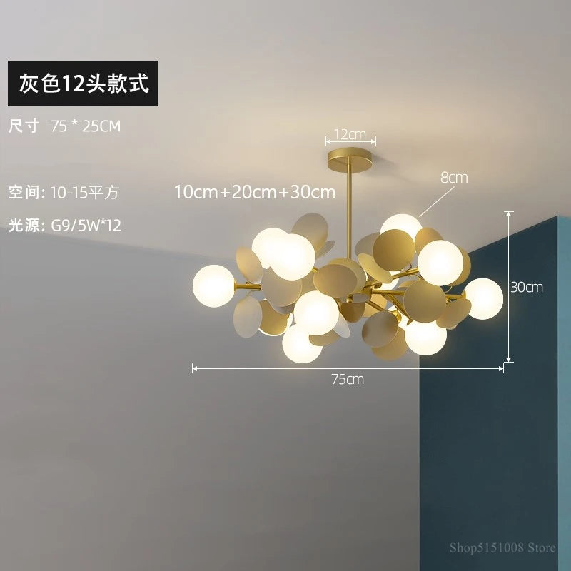 suspension à led design nordique avec fleurs décoratives en acrylique - vue 10 sur 24