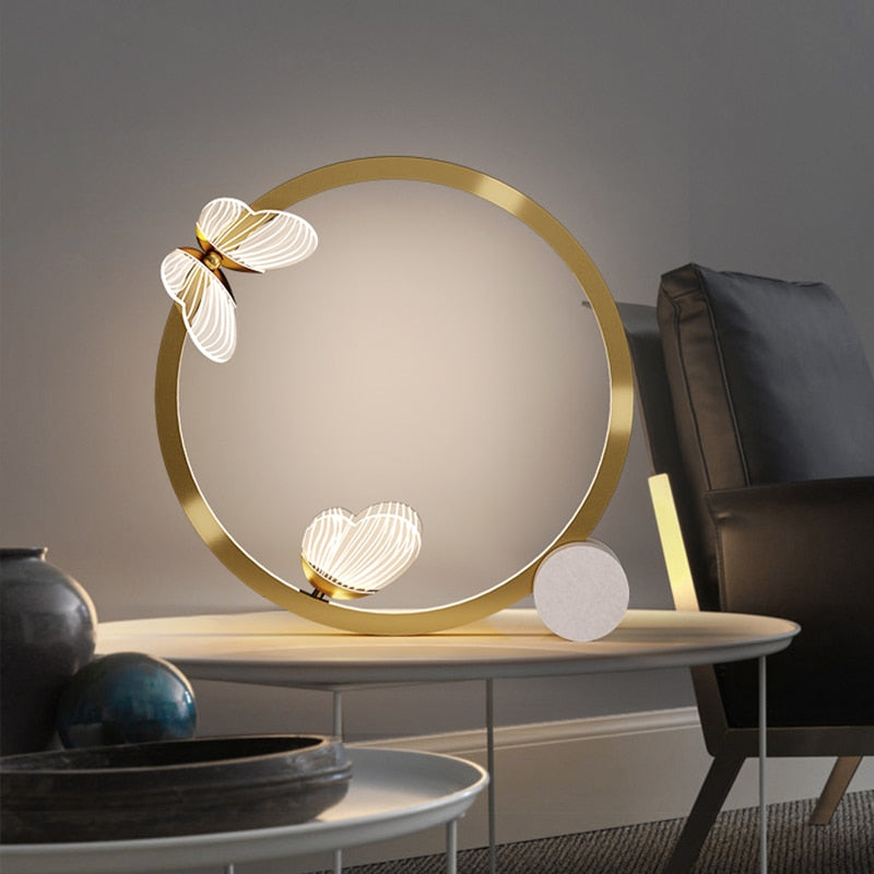 Gold metallic butterfly LED table lamp - vue 2 sur 8