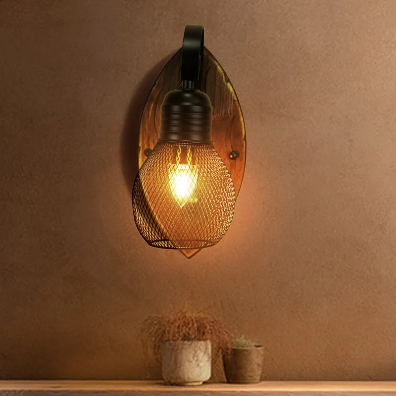 Solid wood retro wall light for interior decoration - vue 3 sur 7