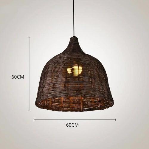 Rattan and bamboo pendant light for interior decor with Asian rustic style - vue 9 sur 16