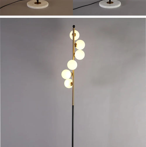 (May 16) Modern LED gold bar floor lamp with glass globes Inti - vue 8 sur 9