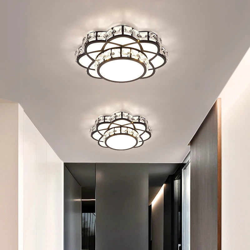 Luxury decorative crystal LED ceiling light with flowers - vue 3 sur 9