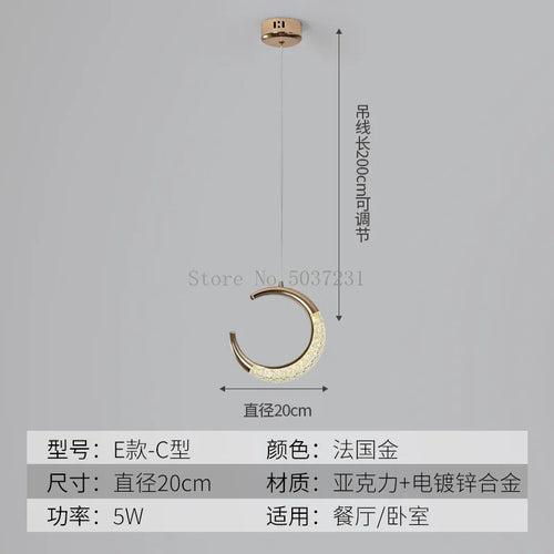 Modern Nordic style gold crystal LED pendant light - vue 13 sur 21