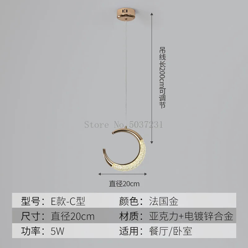 Modern Nordic style gold crystal LED pendant light - vue 12 sur 21
