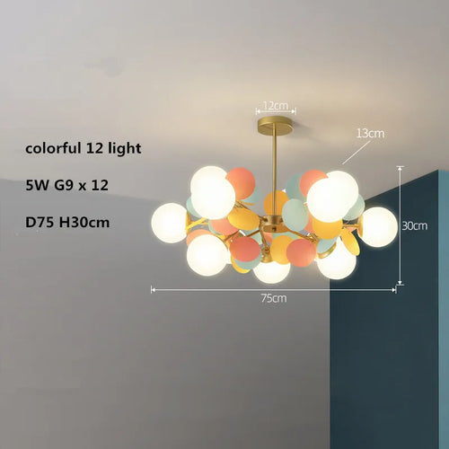 Colourful acrylic glass globe LED chandelier for children - vue 21 sur 24
