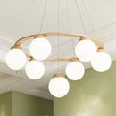 Modern Nordic wooden and white glass pendant light