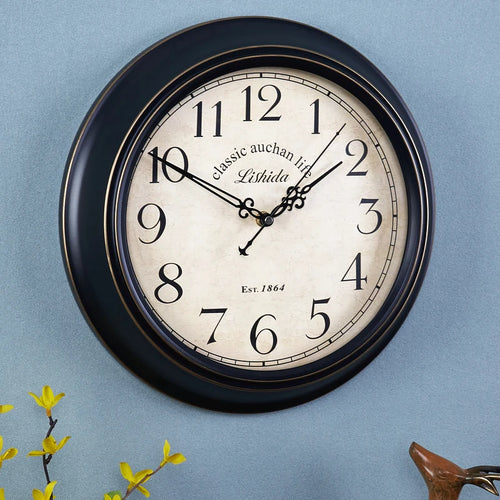 retro silent wall clock shabby chic style home decor - vue 4 sur 24