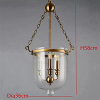 Classic LED pendant light with iron chain and gold body