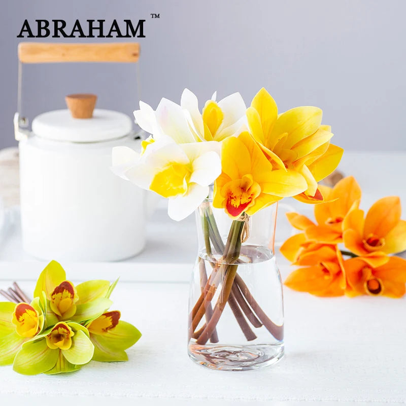 Set of 4 artificial orchid bouquets for festive interior decoration