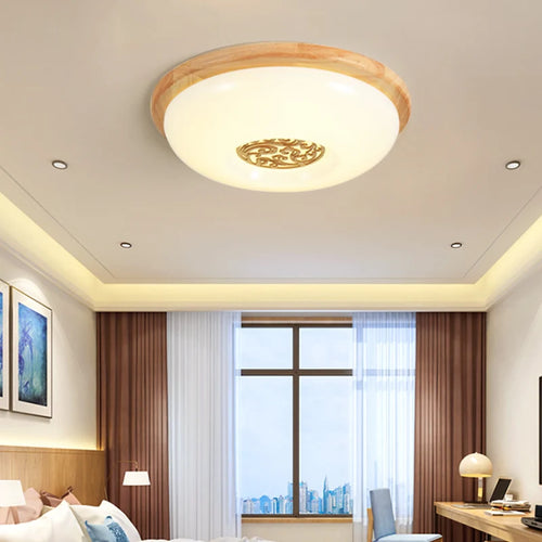 Solid wood LED ceiling light with dimmable brightness for interiors - vue 2 sur 9