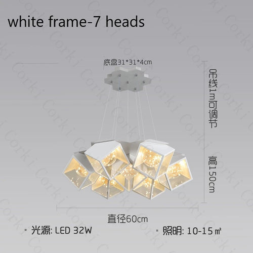 modern design led chandelier geometric interior lighting dimmable - vue 9 sur 9
