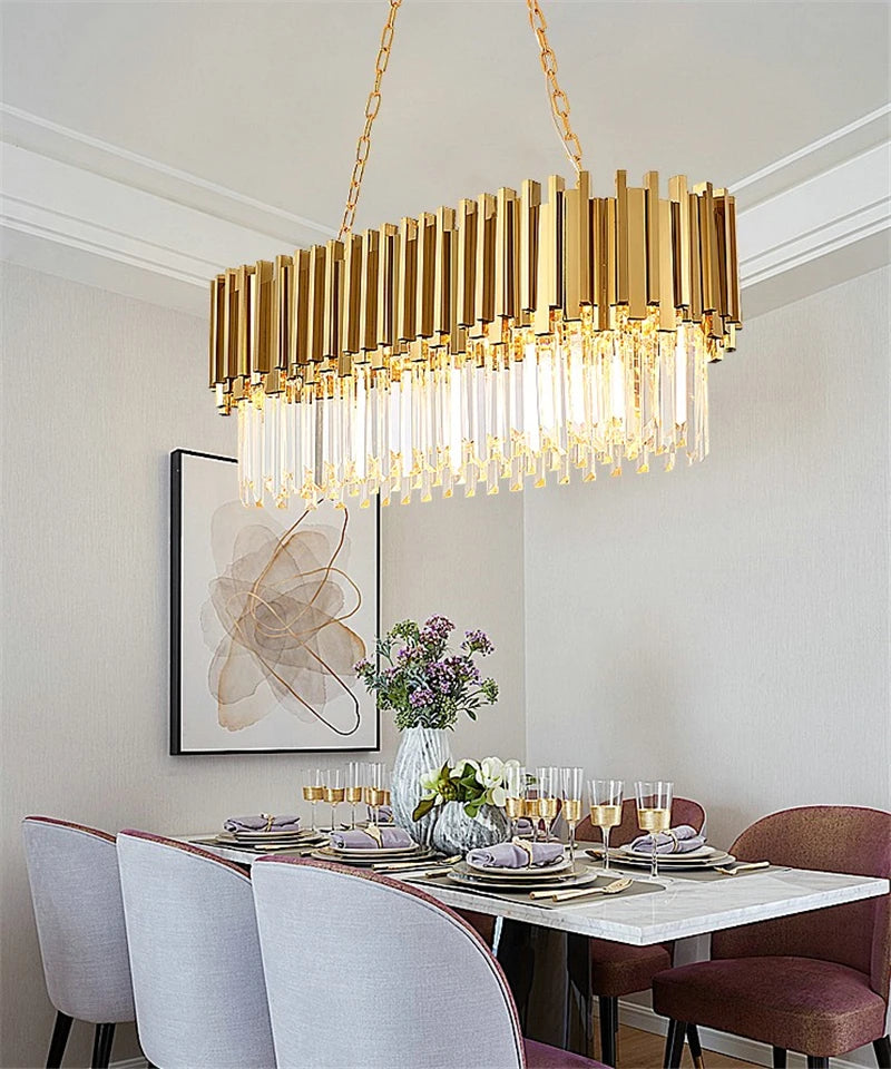 Modern crystal chandelier with large LED pendant lamp - vue 5 sur 15
