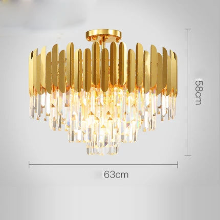 Art deco crystal chandelier in stainless steel with LED lighting - vue 16 sur 19