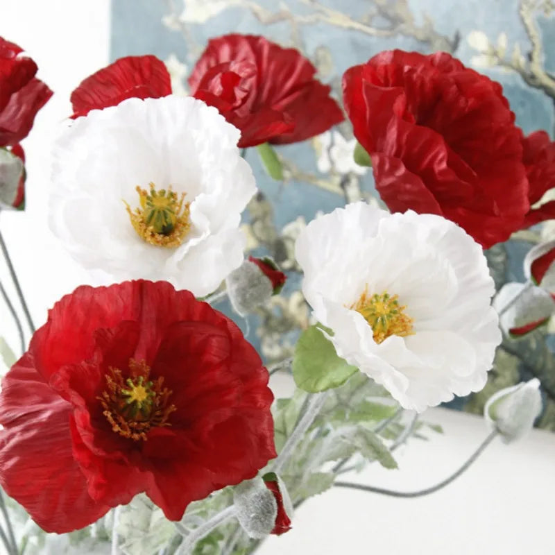 Large artificial poppy flower branch for spring decoration