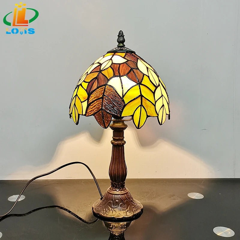 Tiffany stained glass desk lamp with metal stand