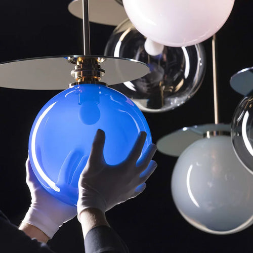 Design UFO pendant light with round iron and colourful glass LED, Danish style for home and kitchen - vue 5 sur 11