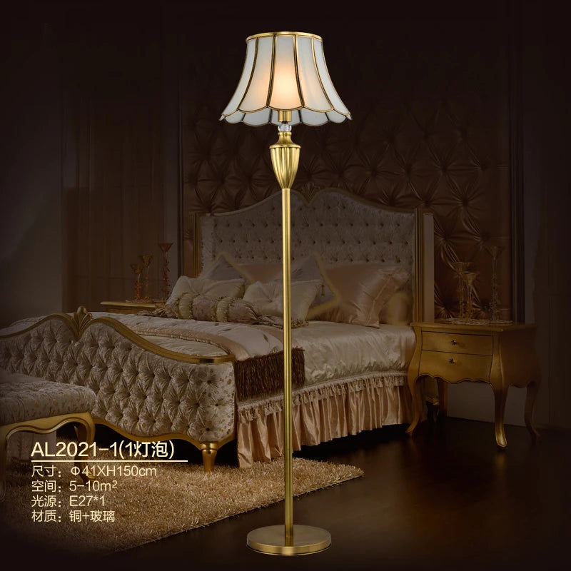 Glass and copper floor lamp for elegant interiors
