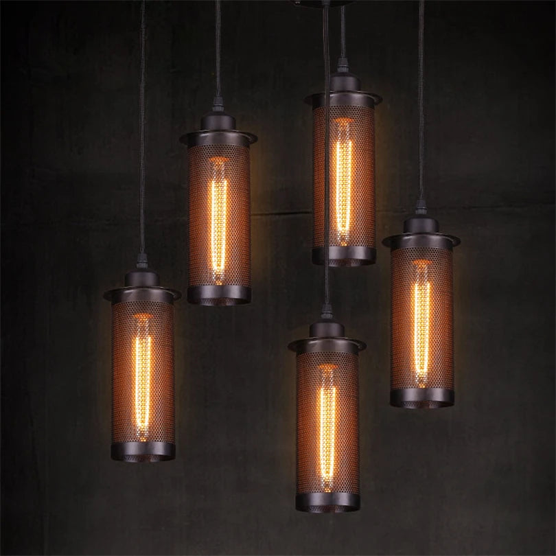 Industrial mesh iron pendant light for vintage bar and loft