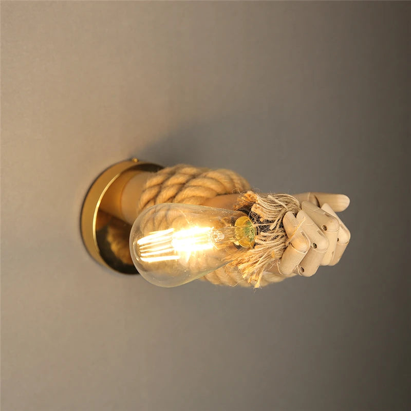 Creative retro industrial style hemp rope wall light