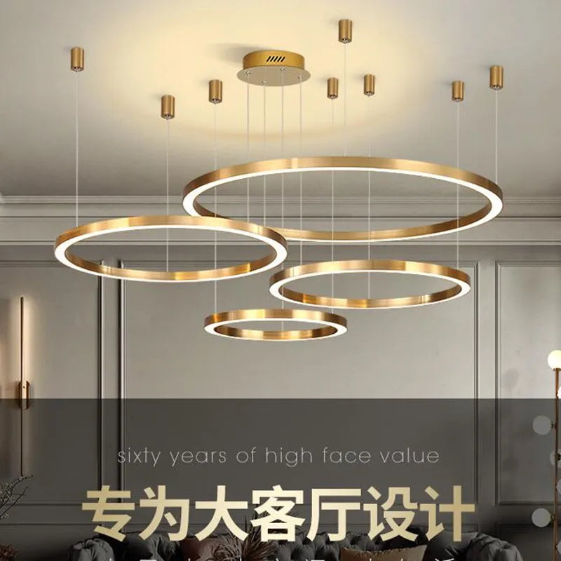 Modern brushed LED chandelier with luminous ring
